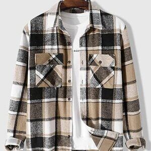 Mens Plaid Shirt,Long Sleeves,Classic Flannel Shirt Button Down Shirt Jacket Top